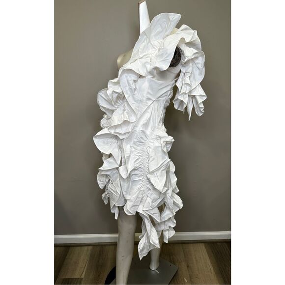 NWT AKNVAS Jagger Cutout Ruffle One-Shoulder Mini Dress White Size 6 $995 - Picture 4 of 12